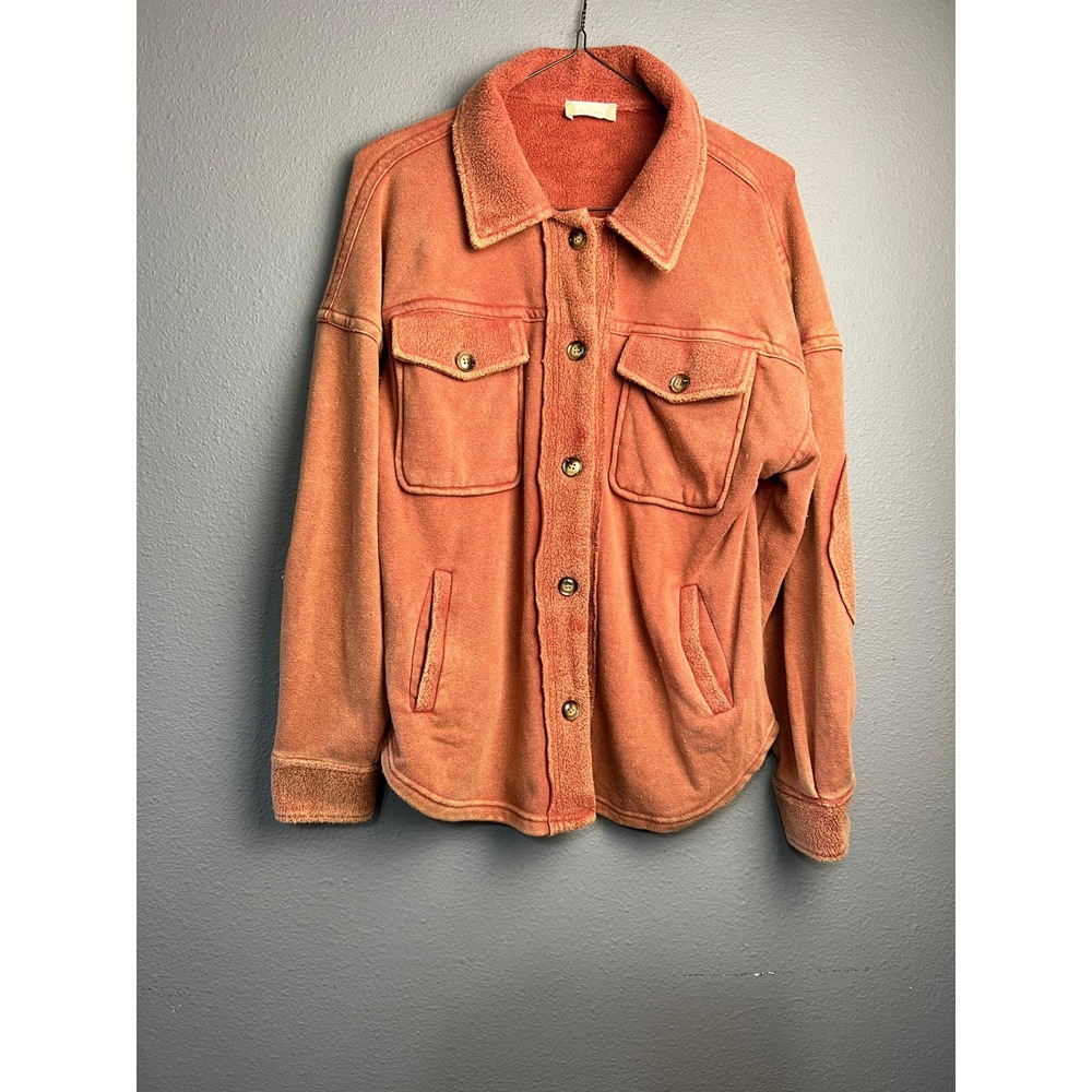 Altar'd State Sm Fleece Shacket Terracotta Orange Button Front Jacket Fall Cozy